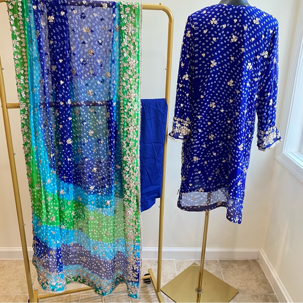 Blue and Green Embroidered Shalwar Kameez - Picture 3 of 3